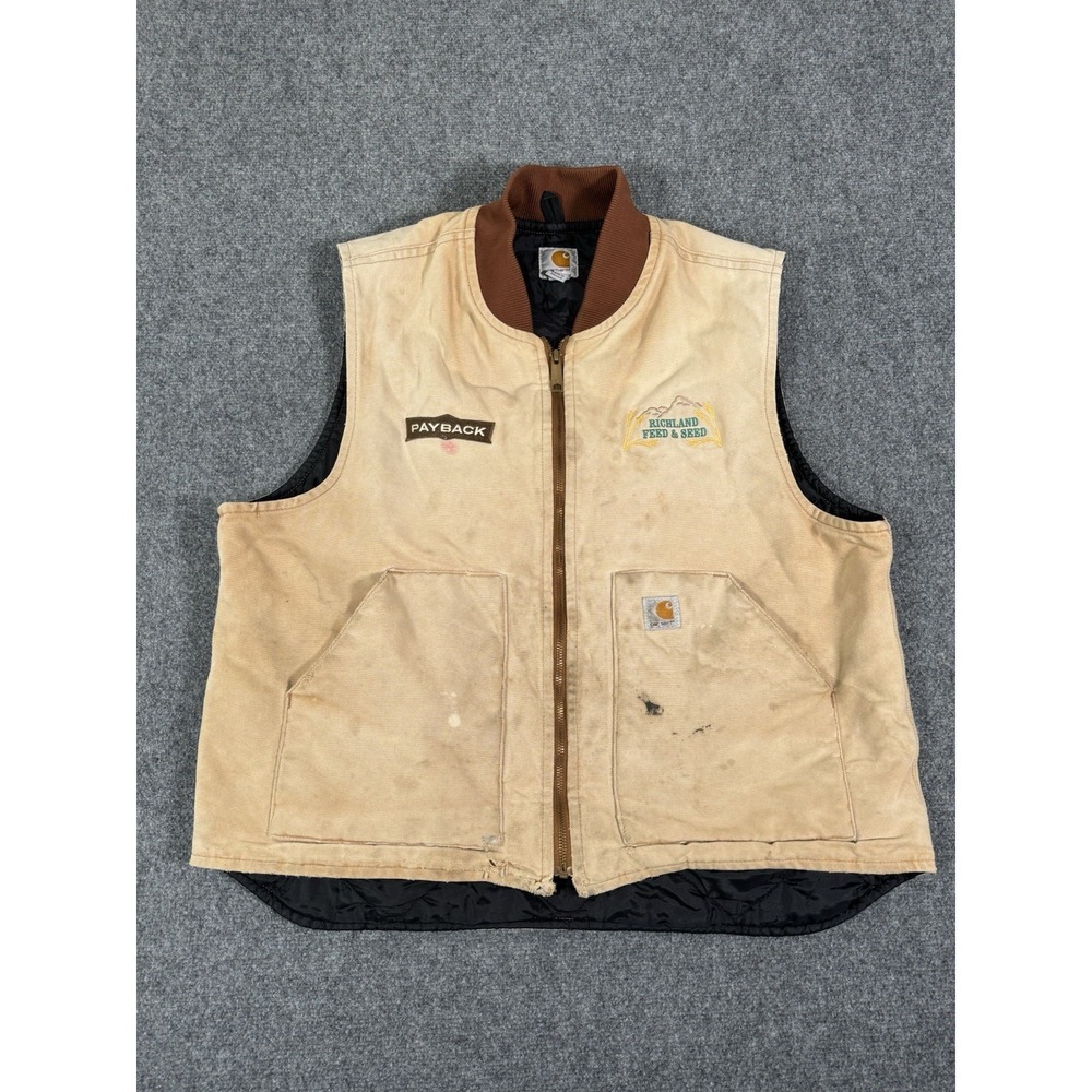 Carhartt V01‎ US Mens XL Brown Quilted Lined Duck Canvas Work Vest Logo